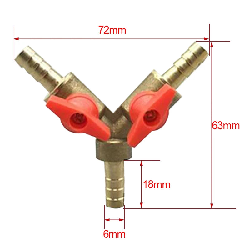 6 8 10mm mangueira farpa tipo y três 3 vias latão desligamento válvula de esfera adaptador conector — foto 1