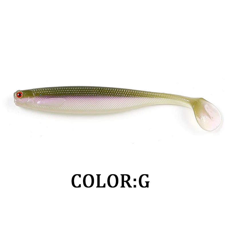 NOVO ShadTeez T-tail 50mm 70mm 100mm Isca Artificial Macia com Olhos 3D para Pesca - G 50mm 12 unidades 0.95g — foto 2
