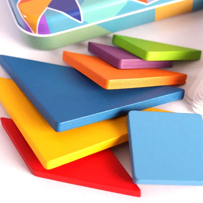 3d padrão de madeira animal quebra-cabeça colorido tangram brinquedo crianças montessori educação precoce — foto 4