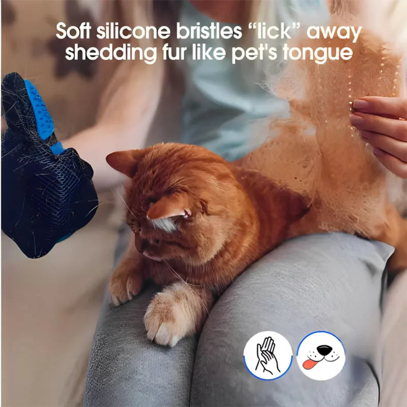 Luva Removedora de Pelos para Cães e Gatos, Escova Massageadora para Higiene e Limpeza - Azul esquerdo — foto 6