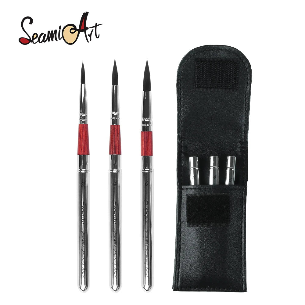 3 pçs/set Pincéis de Pintura Com Portátil Pu Brush Bag Divisível Suporte Curto Aquarela Diário Pincel — foto 1