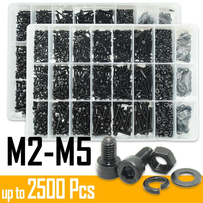 Conjunto de parafusos de cabeça sextavada preta 2500p m2 m2.5 m3 m4 m5 m6 din912 12.9 porca de parafuso allen — foto 2