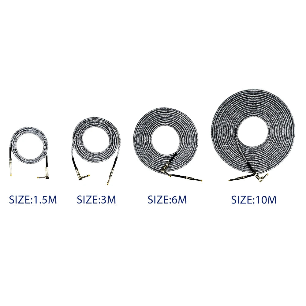 1.5/3/6/10m cabos de áudio de guitarra linha anti-ruído 6.35mm macho para macho colorido - 1.5M preto branco — foto 2