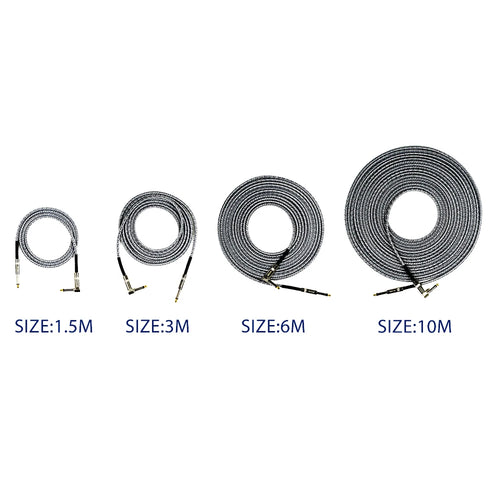 1.5/3/6/10m cabos de áudio de guitarra linha anti-ruído 6.35mm macho para macho colorido - 1.5M preto branco — foto 2