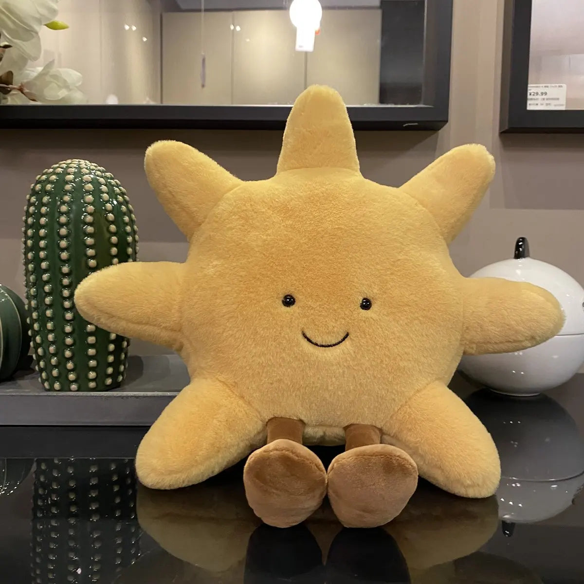 Adorável sorriso rosto lua branca amarelo sol plushie recheado bonito dos desenhos animados tempo brinquedo — foto 1