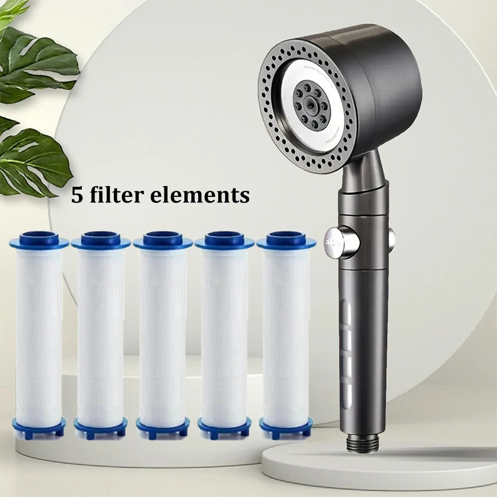 Novo filtro de poupança água alta pressão cabeça chuveiro 5 modos handheld cabeça - Cinzento pp algodão — foto 1