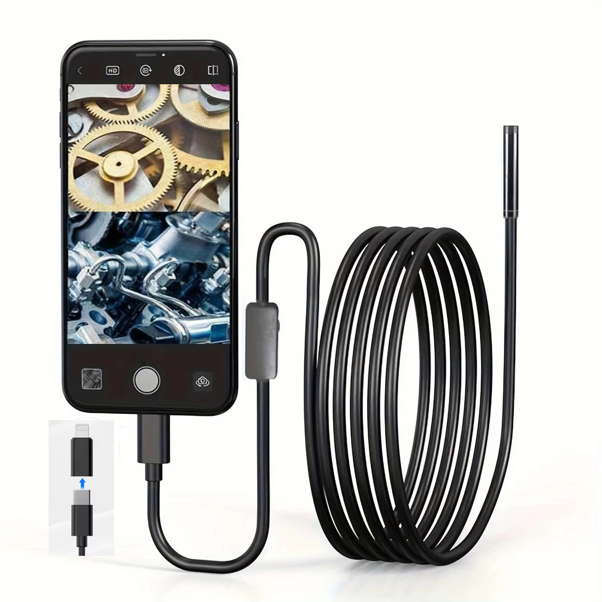 Câmara endoscópica industrial com duas portas para sistema iOS/Android HD 960P câmara boroscópio de inspeção — foto 1