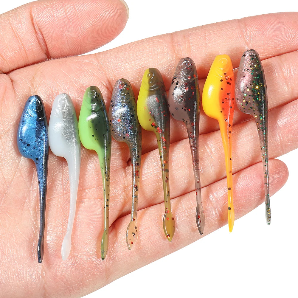 Tipo de peixe minnow shad iscas macias 5cm ajing worm isca de pesca salgueiro cauda tpr flutuante - Color A — foto 7