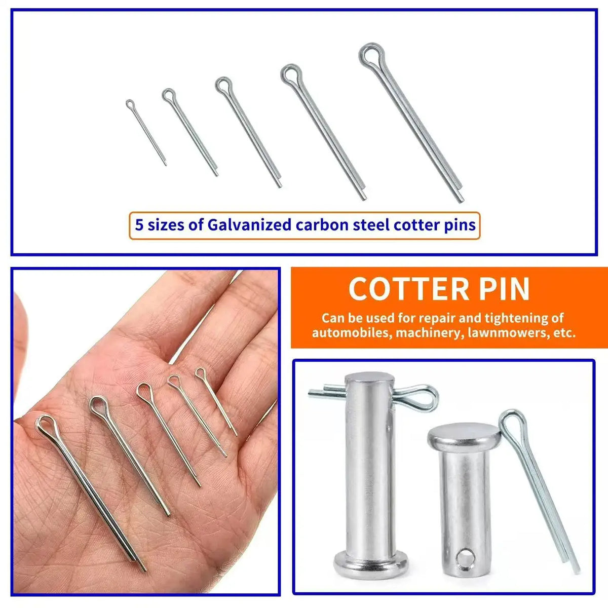 Sliver Split Pins para fixações de algodão, aço zincado, Hard Case Link, tamanhos sortidos, alta qualidade — foto 5