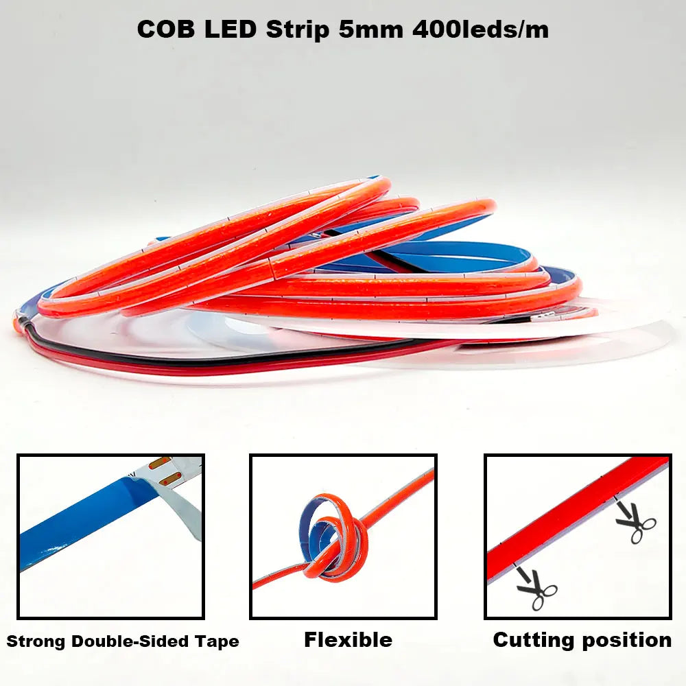 Fita LED COB Flexível 24V 400 LEDs/m 5mm Branco Natural 4000K 0.5m — foto 5