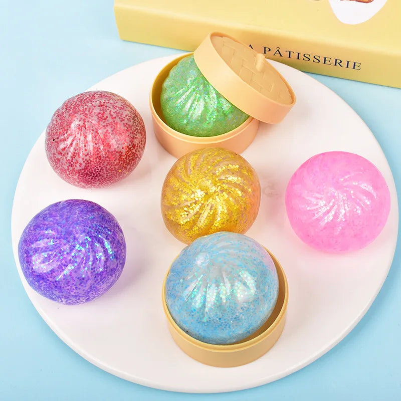 Mini Brinquedo Fidget Squishy de Bolinho com Glitter, Bola Anti-Stress de Bolinho de Arroz Realista — foto 1