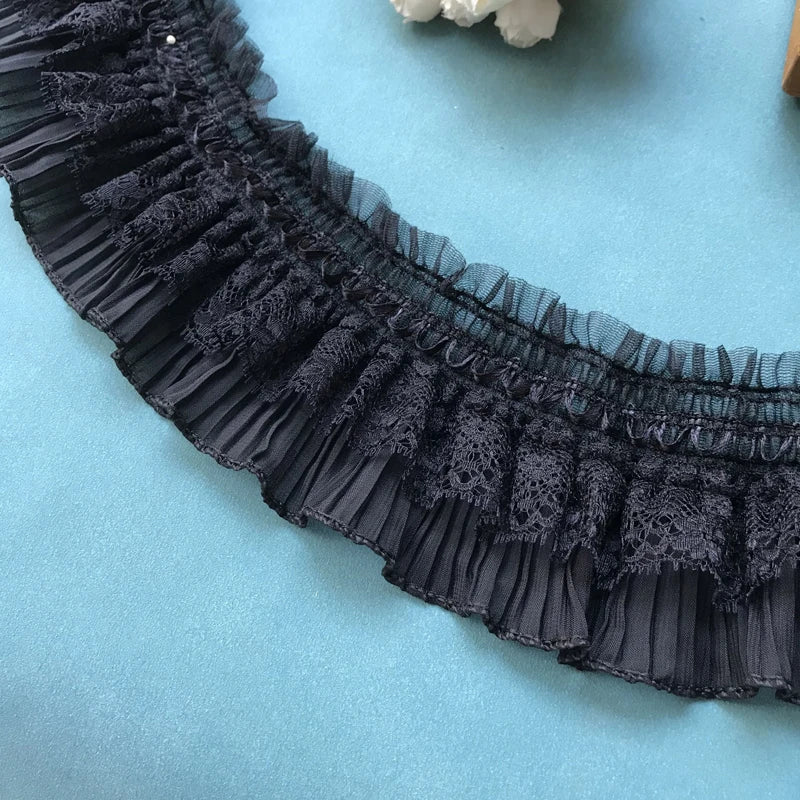 1 Jarda de Fita de Renda Elástica Branca e Preta com Babado para Costura de Roupas e Artesanato DIY — foto 1