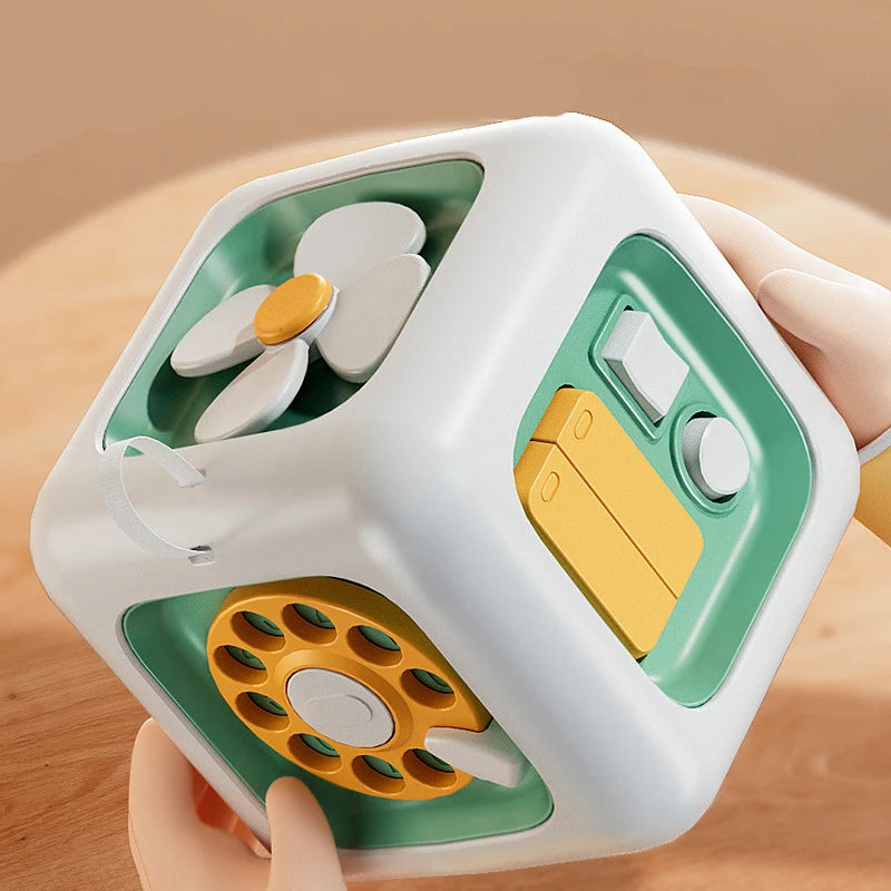 6 em 1 montessori brinquedos educativos sensoriais ocupado placa bebê prática habilidades gaveta cubo — foto 1