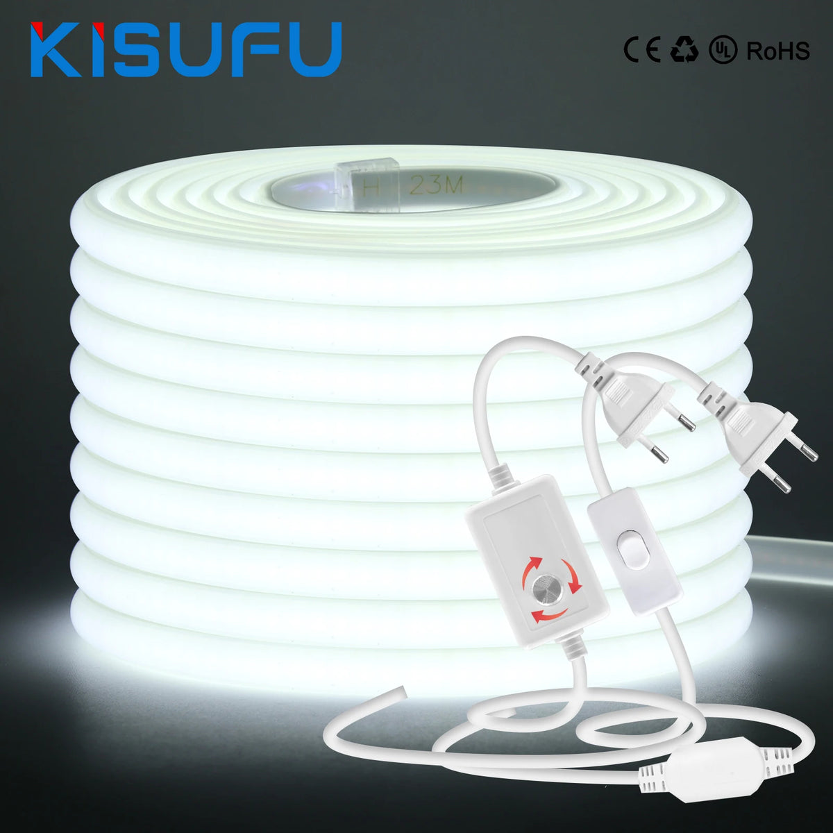 Faixa de luz led cob 220v com interruptor/plugue dimmer super brilhante 288leds/m - Com Dimmer natural 0.5M — foto 2