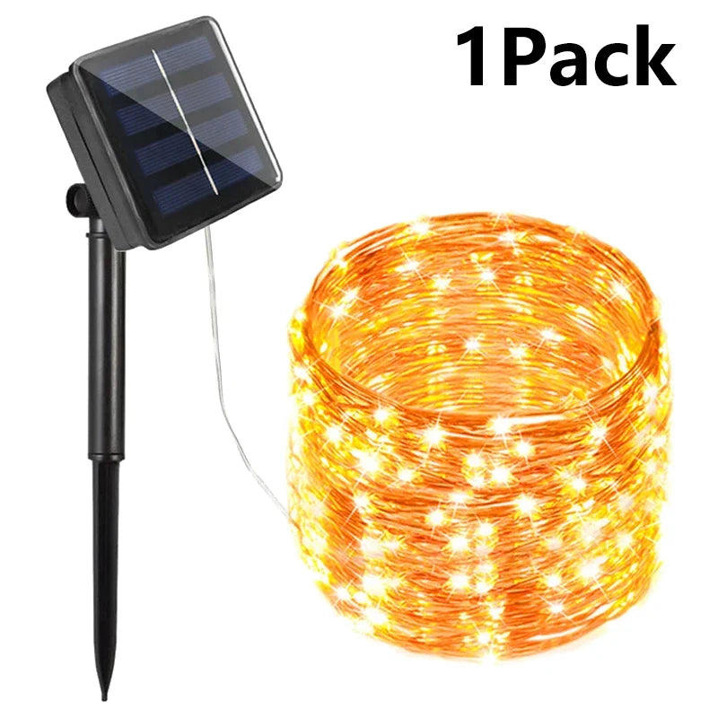 7m/12m/22m/32m led solar string luzes de fadas caminho ao ar livre guirlandas - Branco quente 7m 50LED — foto 2