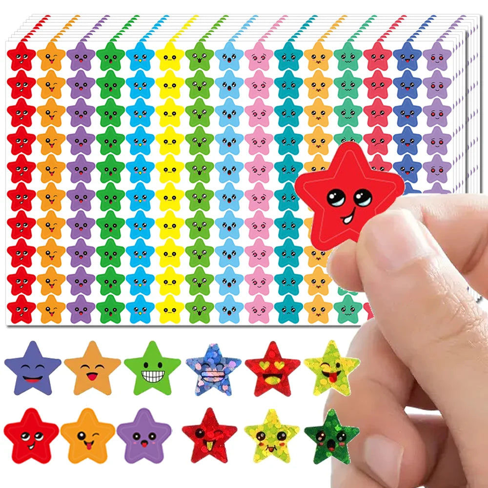 450-3000 folhas rosto feliz estrelas recompensa sinal adesivos pacote diy skate mala papelaria decalques — foto 2
