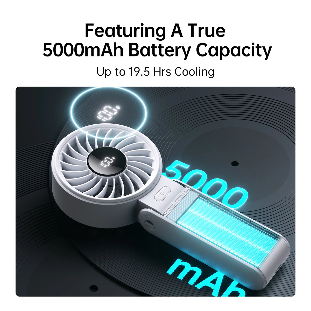 Ventilador Portátil com Display LED, 5 Velocidades, 5000mAh - 5000mAh branco — foto 1