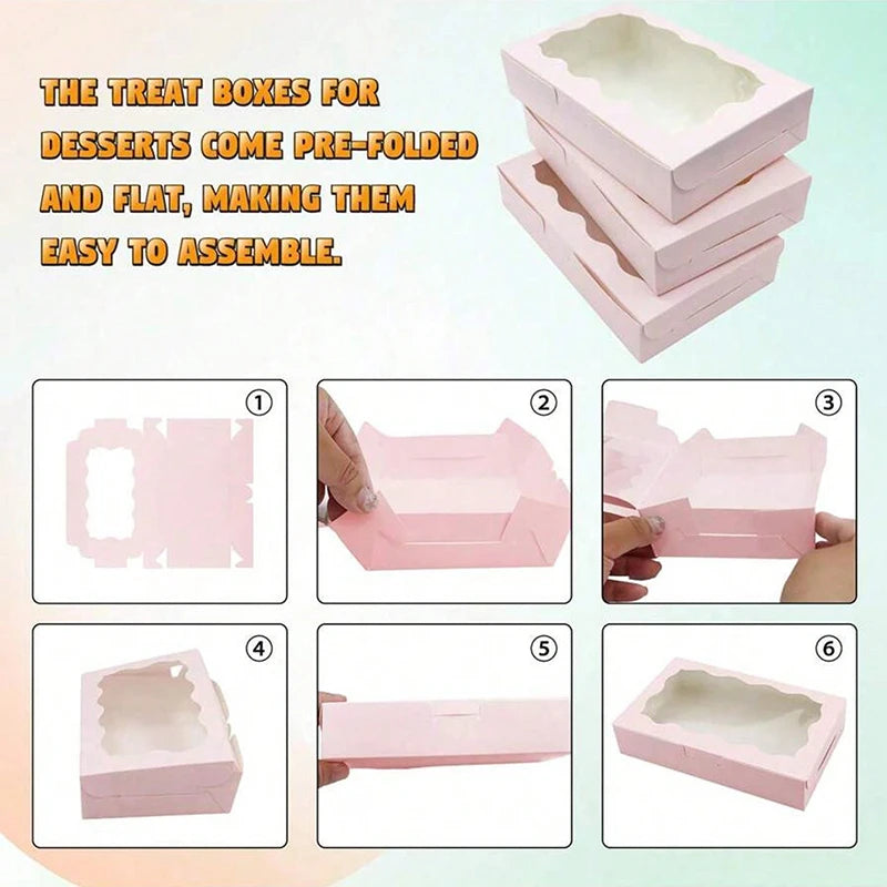 10/20 pçs caixas de doces de bolo de papel kraft retângulo janela aberta jóias de casamento caixas — foto 5