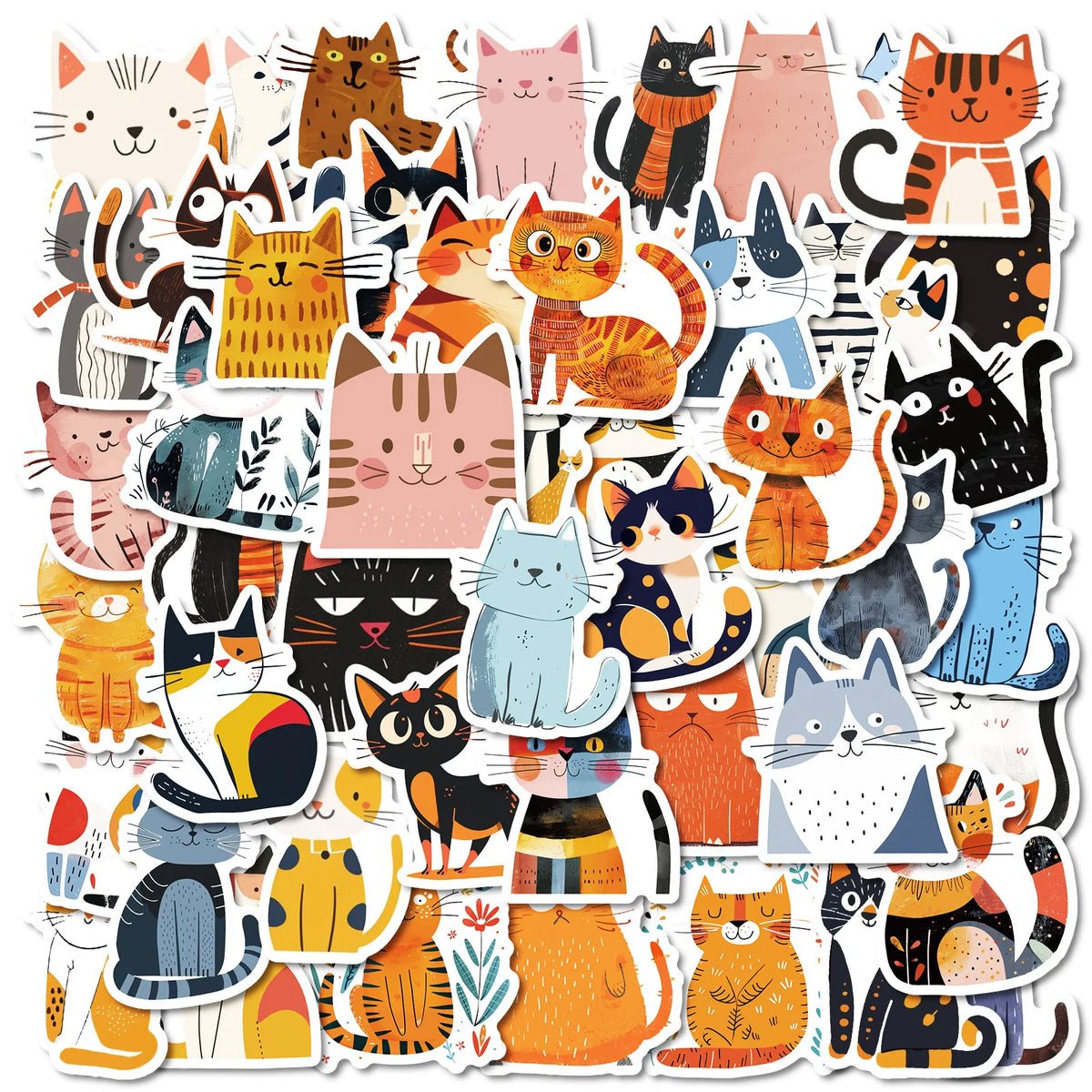 50 pçs dos desenhos animados gato adesivos à prova dwaterproof água diy frigorífico notebook computador copo — foto 1