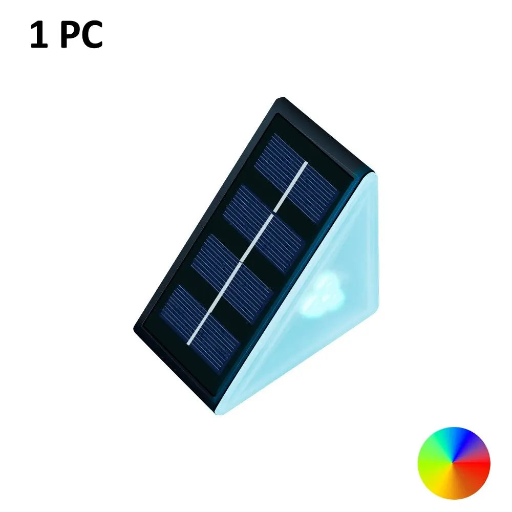 Luzes de passo solares ao ar livre branco quente rgb triângulo ip67 à prova dip67 água auto na decoração deck — foto 2