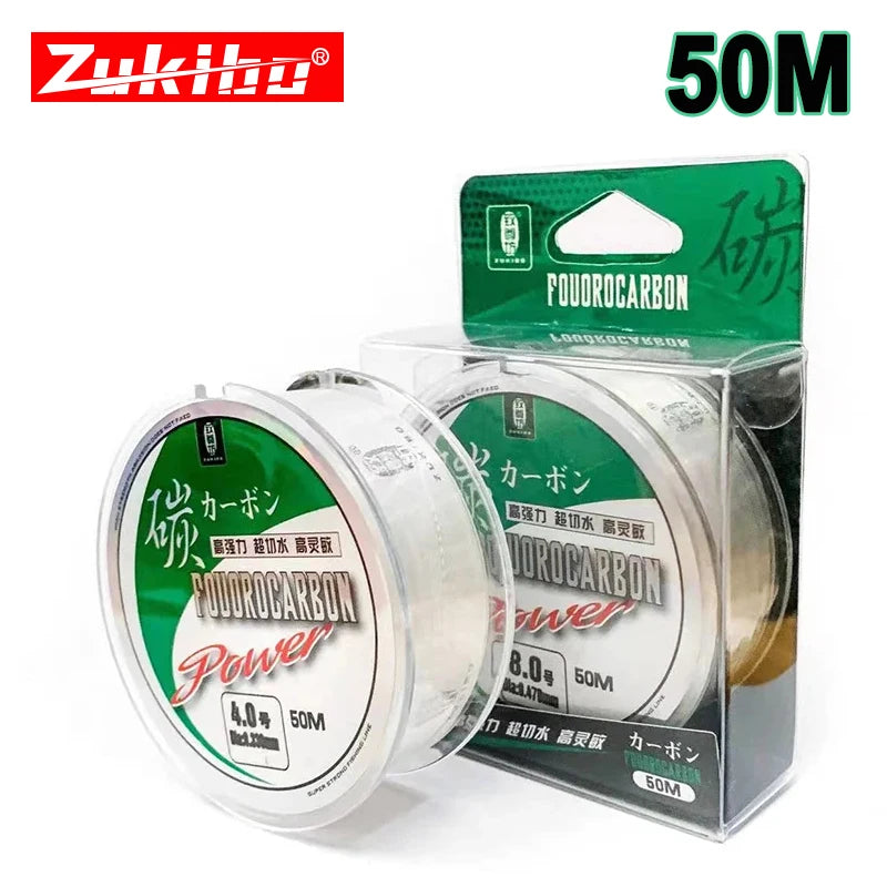 Linha fluorcarbono pesca, linha monofilamento, pesca equipamentos - 0.12mm 2LB 1KG 50M transparente Carbon — foto 1