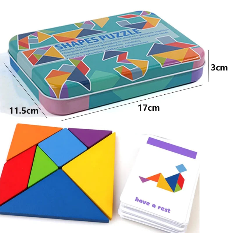3d padrão de madeira animal quebra-cabeça colorido tangram brinquedo crianças montessori educação precoce — foto 5