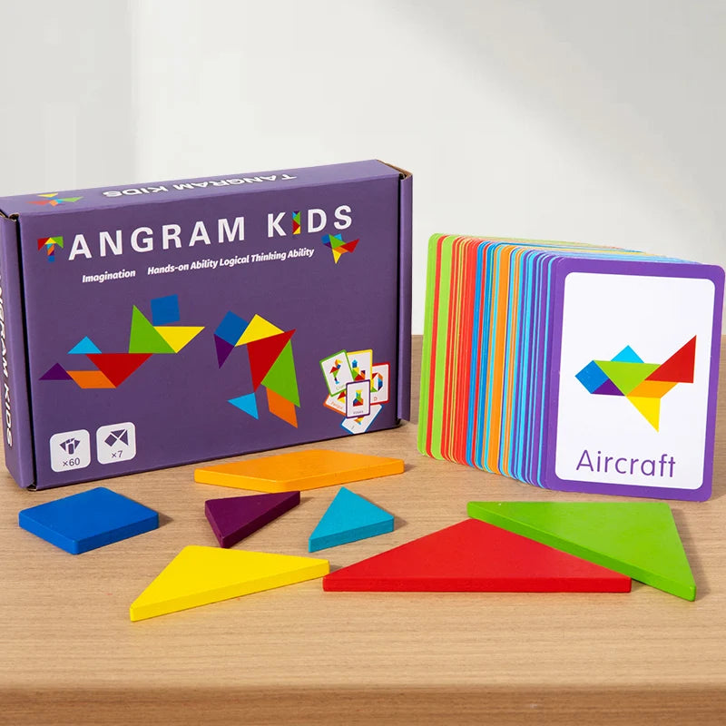 3d padrão de madeira animal quebra-cabeça colorido tangram brinquedo crianças montessori educação precoce — foto 2