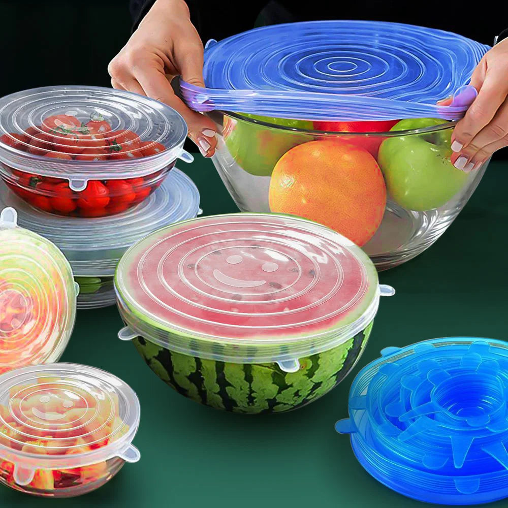 Silicone Stretch Tampas para Cozinha Microondas Alimentos, Elastic Bowl Caps - Branco 6 unidades — foto 3