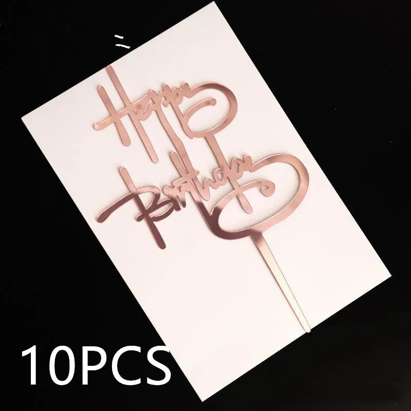 10 Peças de Topper de Bolo em Ouro Rosa com Design Simples em Prata e Preto — foto 2