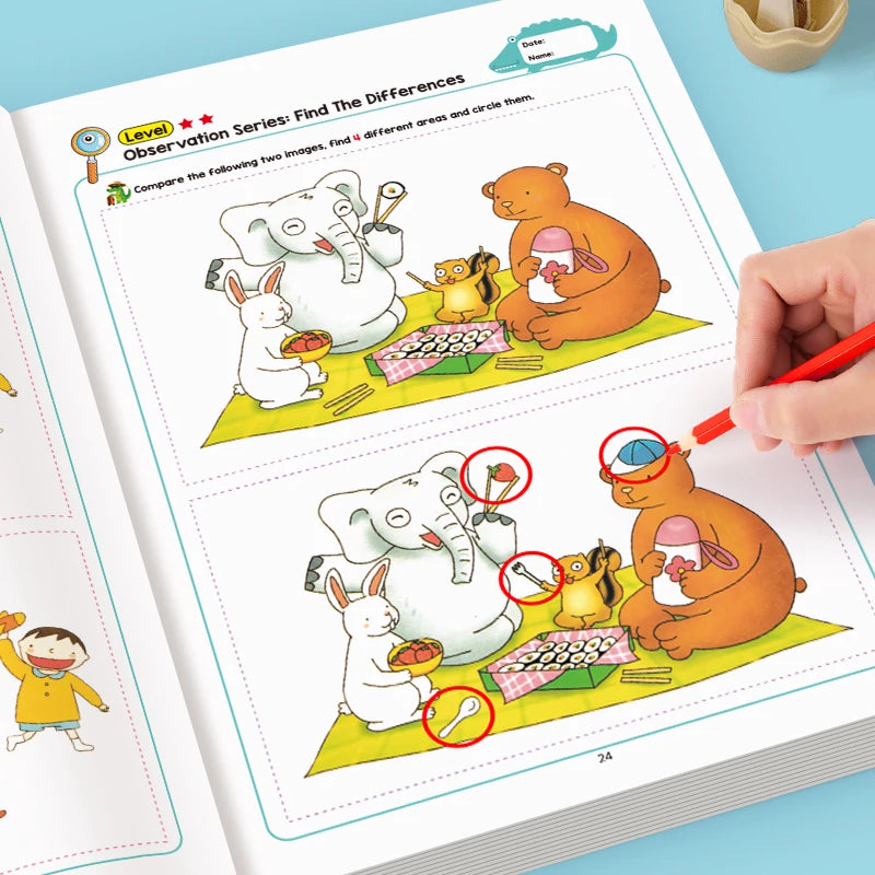 Livro de atividades Diferenças Escondidas, com 32 jogos interativos de observação e exercícios de memória — foto 1