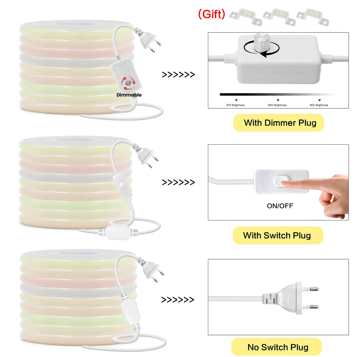 Fita LED COB 220 V com dimmer, 288 LED/m, 0,5 m — foto 8