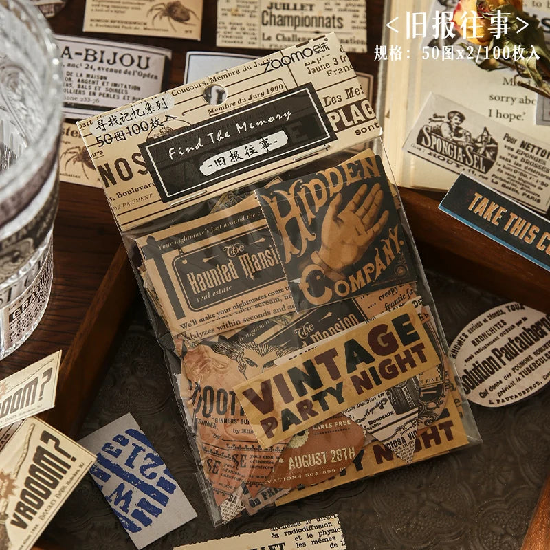 100 pçs pacote de adesivos decorativos vintage diy diário álbum scrapbooking material colagem feito à mão — foto 1