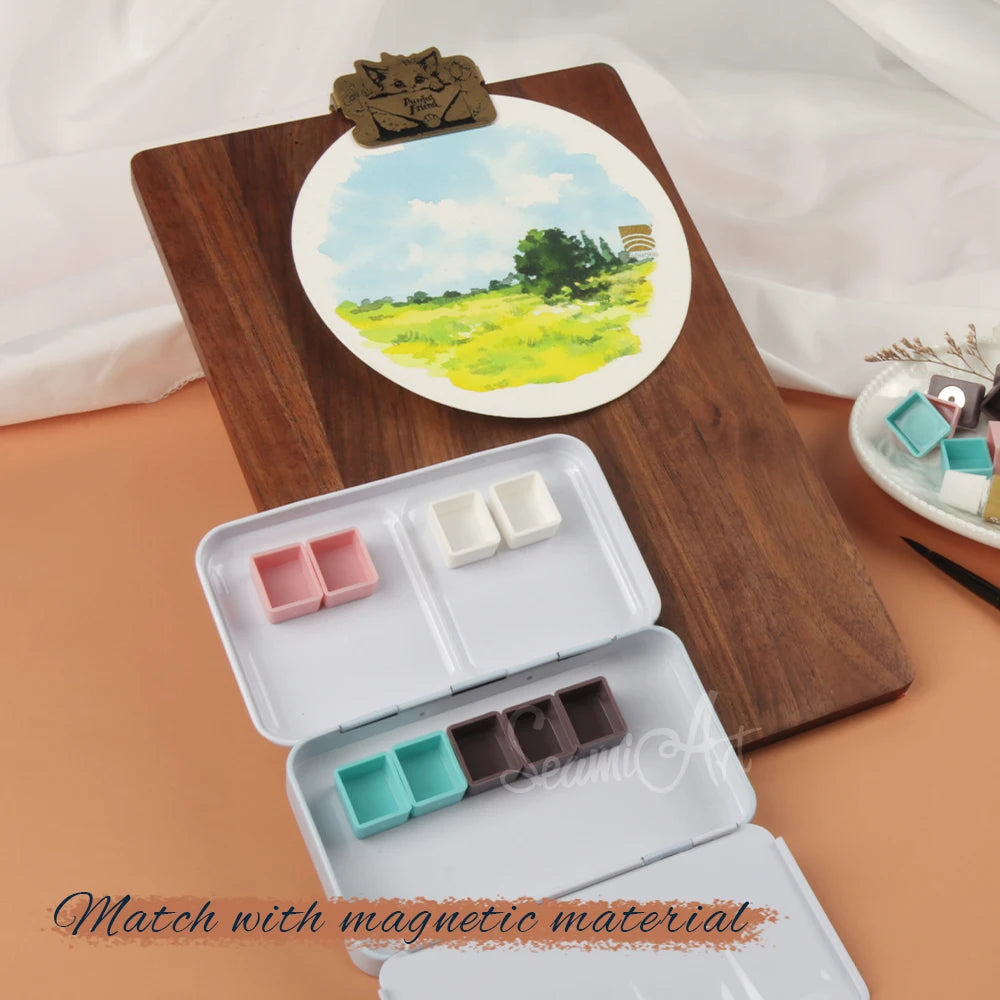 50 peças de meias pastilhas magnéticas em quatro cores para subpacotes de tubos de aquarela, caixa de lata — foto 5