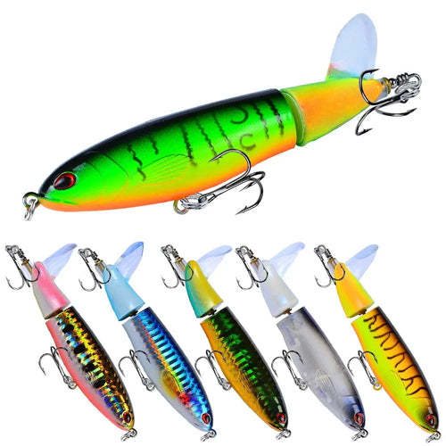 1 pçs 10cm 14cm topwater spinner isca de pesca popper lápis artificial isca dura hélice rotativa cauda — foto 2