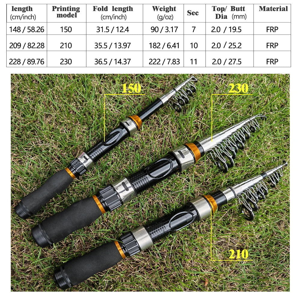 Vara de pesca telescópica em fibra, 148 cm — foto 4
