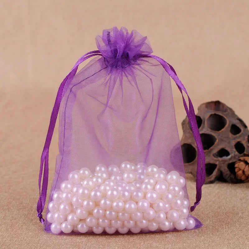 50 pçs sacos de organza 7x9 9x12 10x15 13x18 15x20 17x23cm bolsas de embalagem de jóias festa de aniversário — foto 1