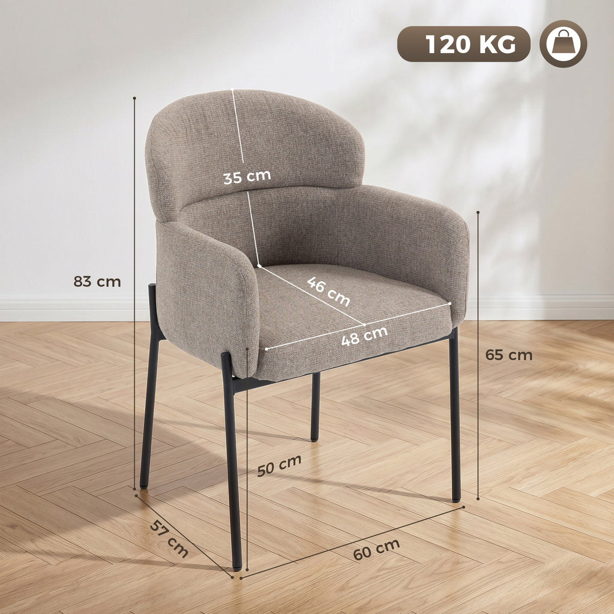 Poltrona de Destaque Moderna Poltrona em Chenille com Espuma de Alta Densidade Encosto Ergonômico Pernas de Metal Castanho Claro — foto 2