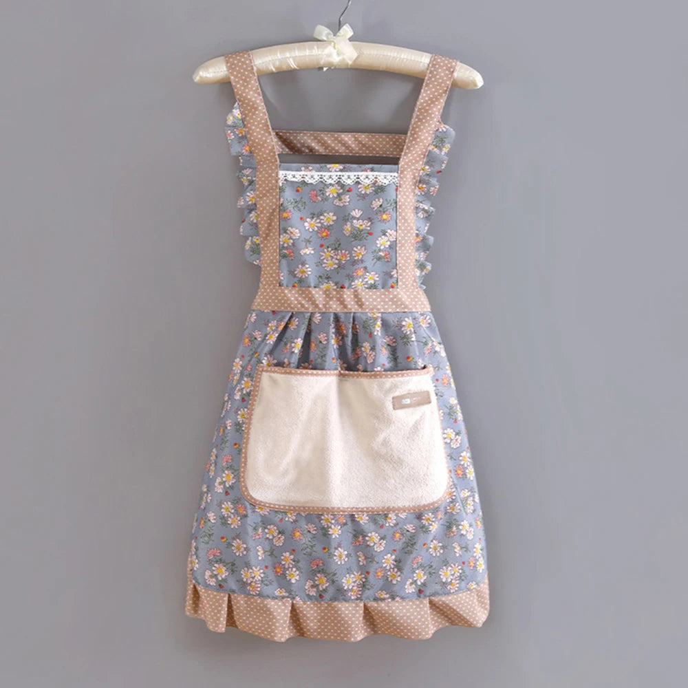 Avental de cozinha ajustável com bolso floral 75x70 cm Azul — foto 1
