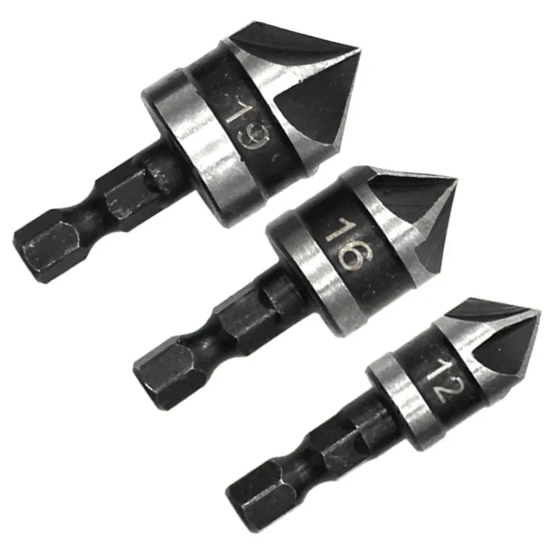 Hexagonal Shank Woodworking Buraco Opener Tool Set - 3 unidades preto conjunto Hexagon pega — foto 1