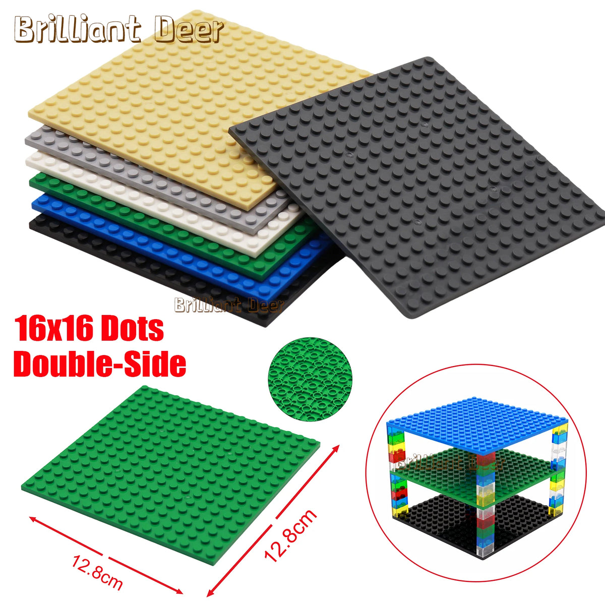 4 pçs dupla face 16x16 pontos placa de base clássica blocos de construção tijolos placas base diy moc blocos — foto 2