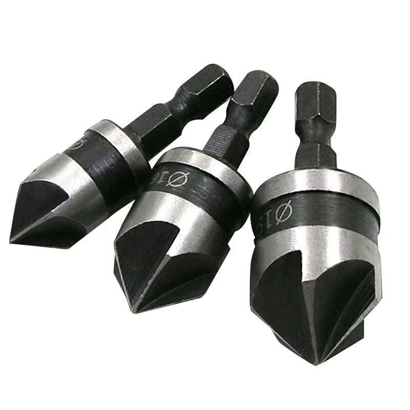 Hexagonal Shank Woodworking Buraco Opener Tool Set - 3 unidades preto conjunto Hexagon pega — foto 2