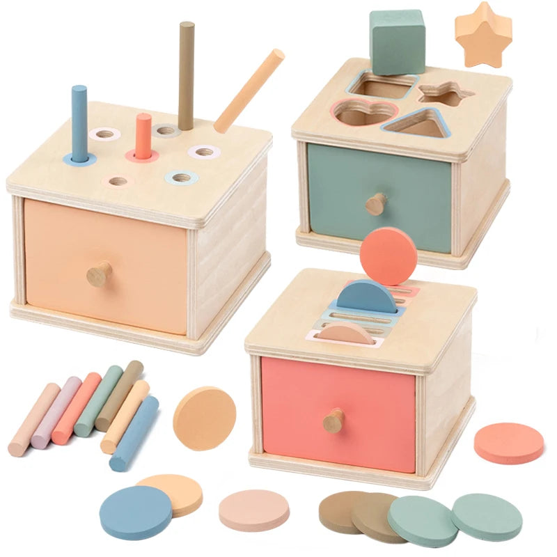Cor de madeira forma classificação brinquedos gaveta caixa ocupado jogo correspondência motor fino brinquedos — foto 2