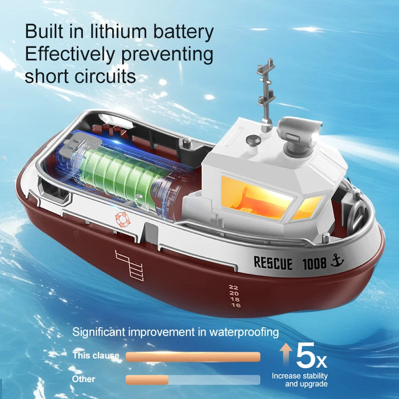 1/32 barco rc com luzes, poderoso motor duplo 2.4g de longo alcance, sem fio, comando, rebocador — foto 6
