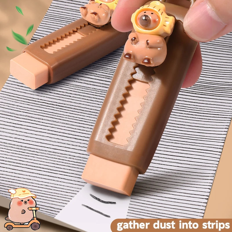 Kawaii capivara borracha retrátil borracha cor aleatória bonito coreano papelaria escola material — foto 2