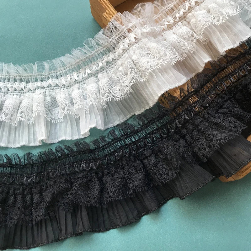 1 Jarda de Fita de Renda Elástica Branca e Preta com Babado para Costura de Roupas e Artesanato DIY — foto 2