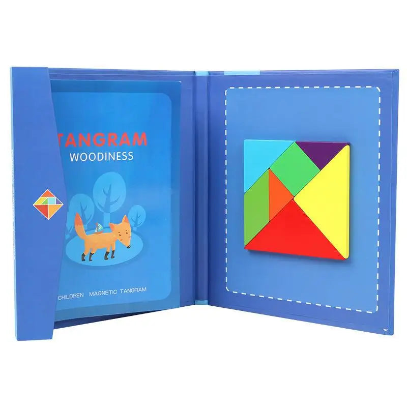 Quebra-cabeça de madeira magnético tangram livro brinquedos educativos para crianças bebê criança portátil — foto 1