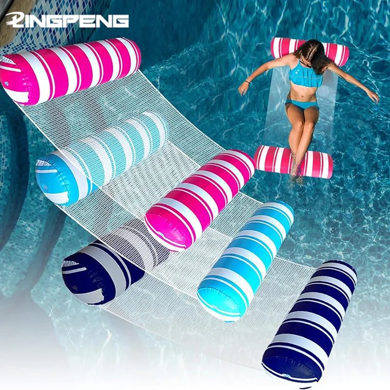 Rede flutuante insuflável para piscina e água - Às riscas azul — foto 2