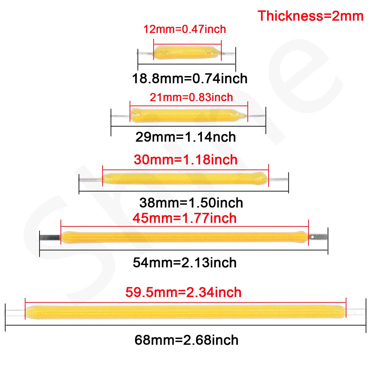 10 peças de lâmpada edison de filamento led cob 18.8mm 29mm 38mm 54mm 68mm dc 3v 12v 57v 80v acessórios — foto 1
