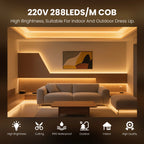 Fita LED COB 220 V com dimmer, 288 LED/m, 0,5 m — foto 4