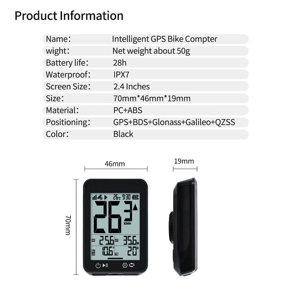 Computador de bicicleta gps sem fio, ecrã lcd 2.4, velocímetro de ciclismo — foto 7